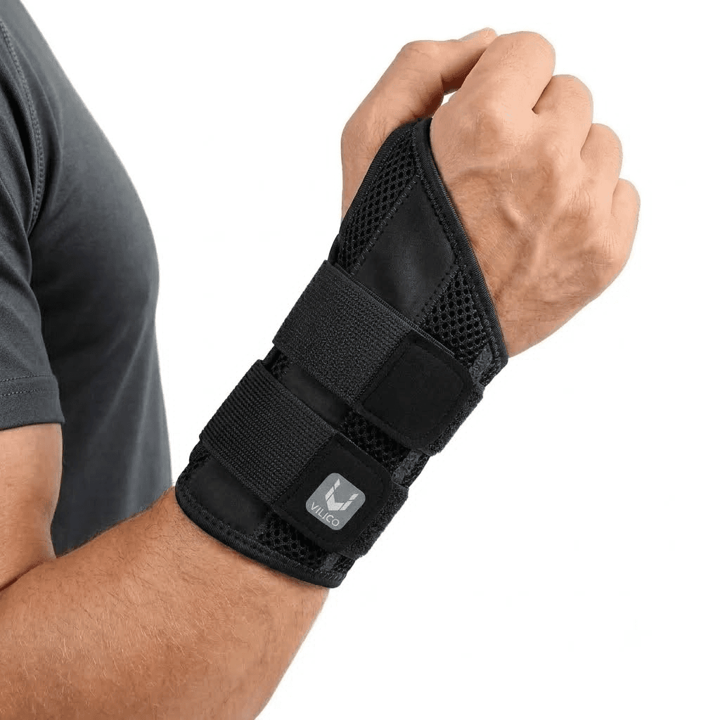Wrist brace with adjustable straps worn on the forearm